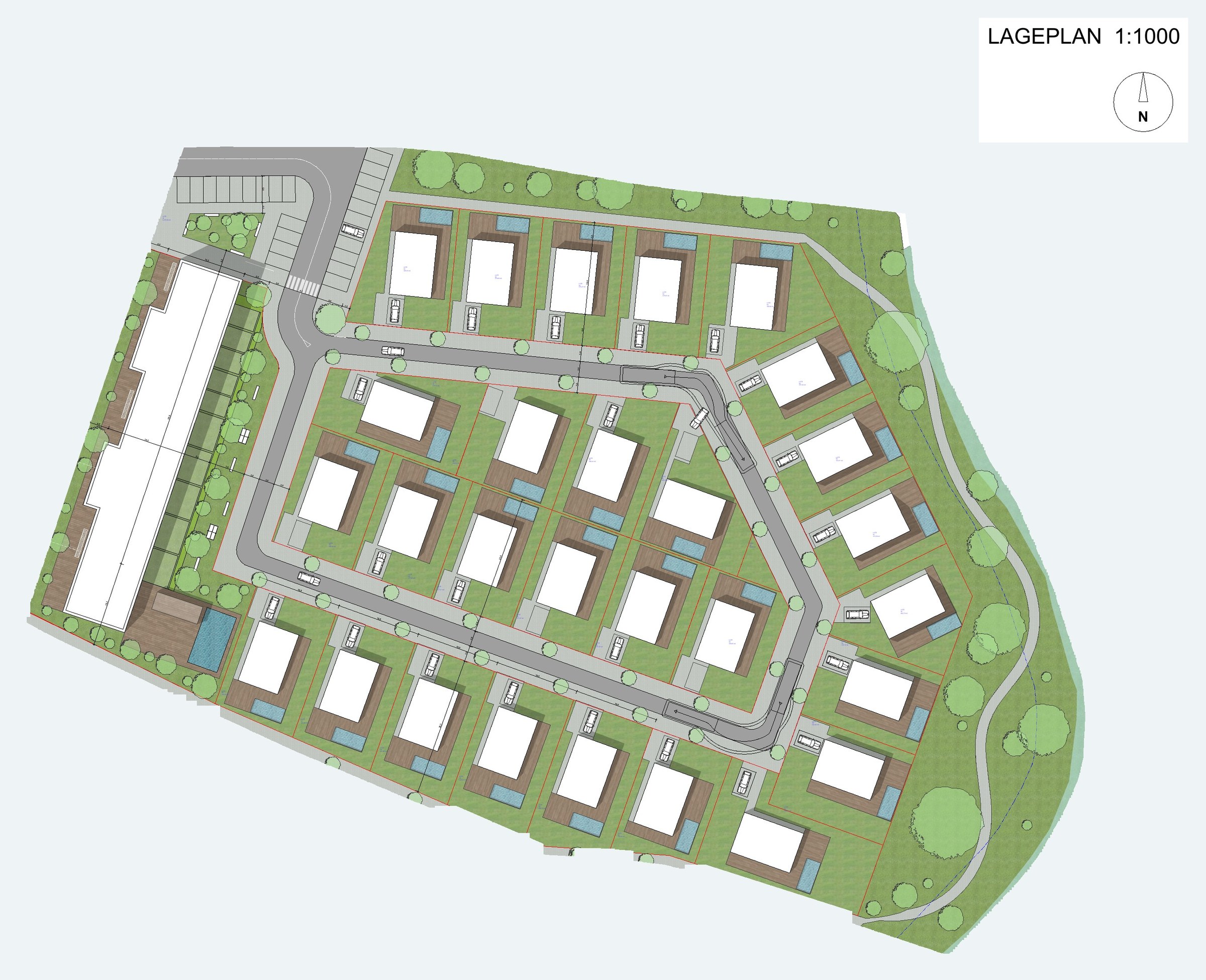 Site plan of Parque Residences Estoi with 28 private lots and the apartment building