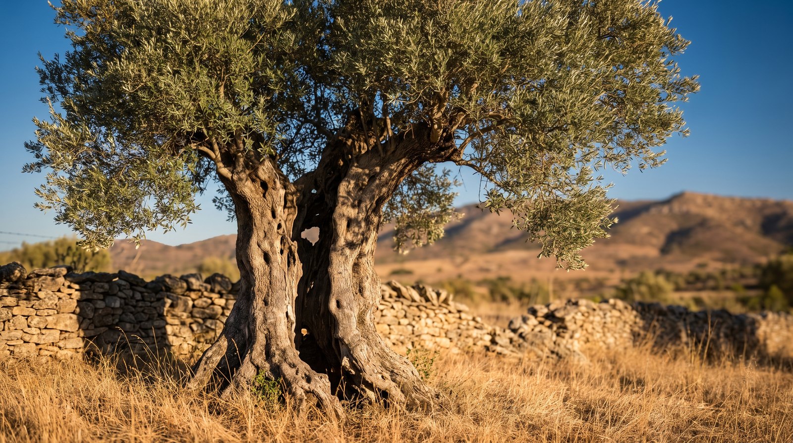 Ancient olive tree in the dry Algarve landscape