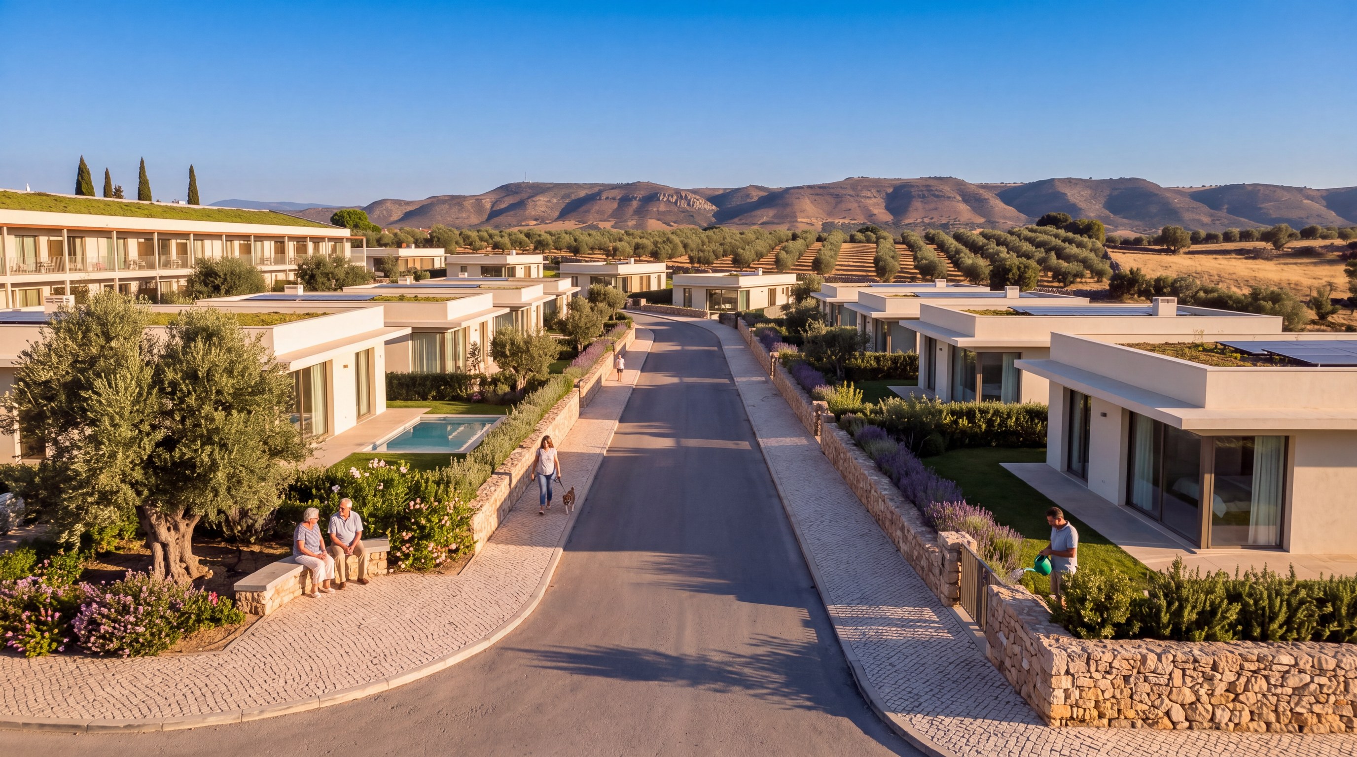 Loop road at Parque Residences Estoi with private villas and the apartment building